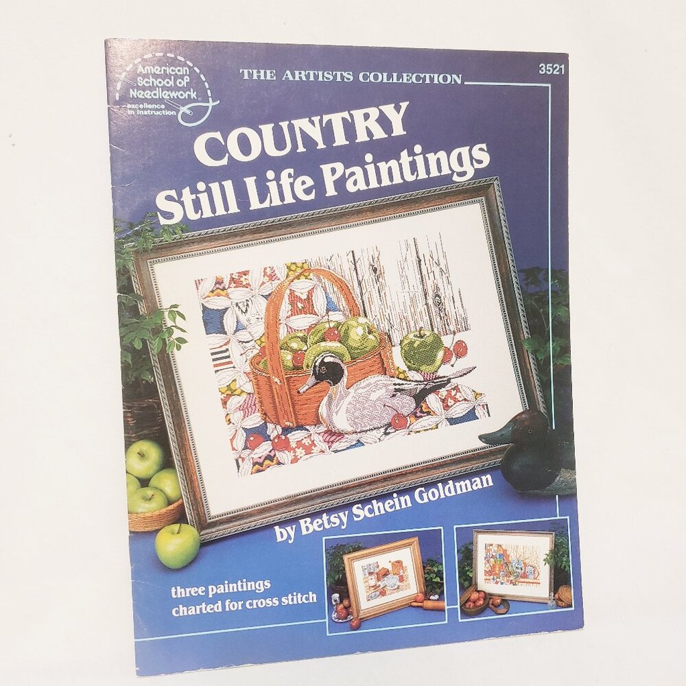 Country Still Life Paintings Cross Stitch 3521 American School Needlework 1989